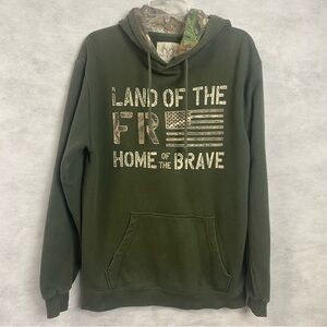 Buck Wear Hoodie Mens Large Green Camo Freedom Flag Hunting Pullover